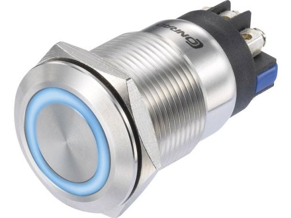 Conrad LAS1-GQ-11E/L/B/12V/S Trykkbryter 250 V/AC 3 A 1 x On/Off IP65 momentan 1 stk, Blå, Stål, 250 V, 3 A