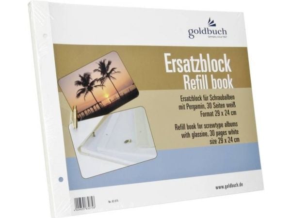 Goldbuch erstatningsblokk 29x24 30 sider hvit + skruer 83075 290 mm x 15 mm