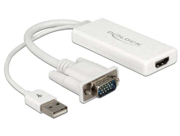 Delock - Video/audio-adapter - USB, 15 pin D-Sub (DB-15) hann til HDMI hunn - 25 cm - hvit
