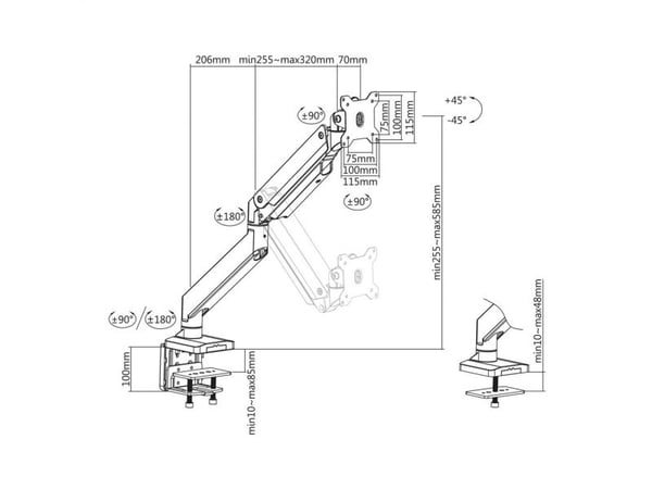 ROLINE 17.03.1116, Klemmer, 15 kg, 75 x 75 mm, 100 x 100 mm, Sort