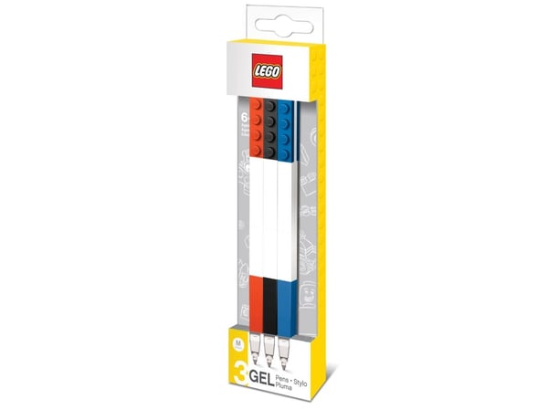 LEGO gelpenner, 3 stk rød, blå, sort