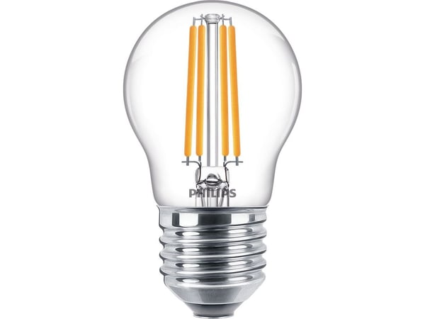 Philips - LED-filamentlyspære - form: P45 - klar finish - E27 - 6.5 W (ekvivalent 60 W) - klasse E - varmt hvitt lys - 2700 K