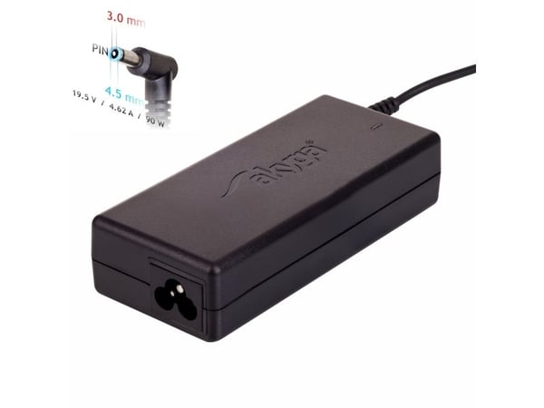 Akyga notebook power adapter AK-ND-26 19.5V/4.62A 90W 4.5x3.0 mm + pin HP, Kannettava tietokone, Sisätila, 19.5 V, 100-250 Hz, 90 W, 19.5 V