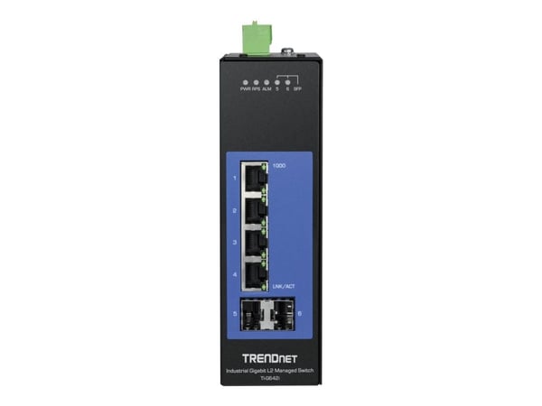TRENDnet TI-G642I - Switch - Administrerad - 4 x 10/100/1000 + 2 x Gigabit SFP - DIN-skenmonterbar - likström - TAA-kompatibel