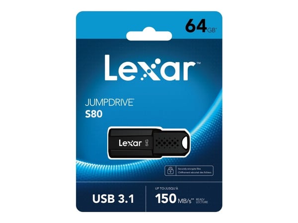 Lexar JumpDrive S80 - USB-flashstasjon - 64 GB - USB 3.1 - svart