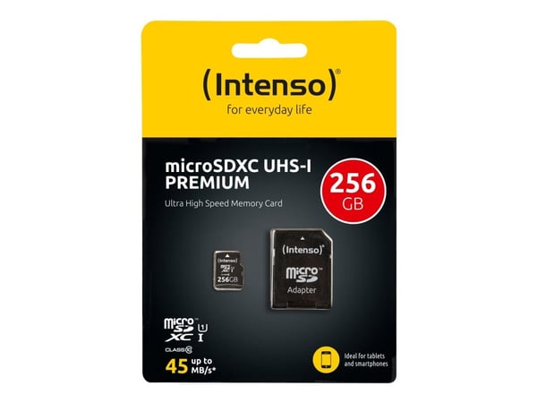 Intenso Premium - Flashminnekort (microSDXC til SD-adapter inkludert) - 256 GB - UHS-I / Class10 - microSDXC UHS-I