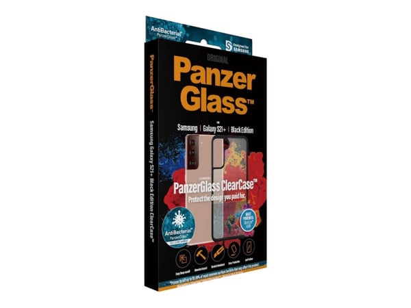 PanzerGlass ClearCase - Black Edition - skydd för mobiltelefon - termoplastisk polyuretan (TPU), härdat glas - klar, svart - för Samsung Galaxy S21...