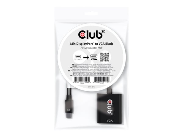 Club 3D CAC-2113 - Video adapter - Mini DisplayPort (hann) til HD-15 (VGA) (hunn) - DisplayPort 1.1a - 22.86 cm - 1080p-støtte, aktiv, 1920 x 1200 ...
