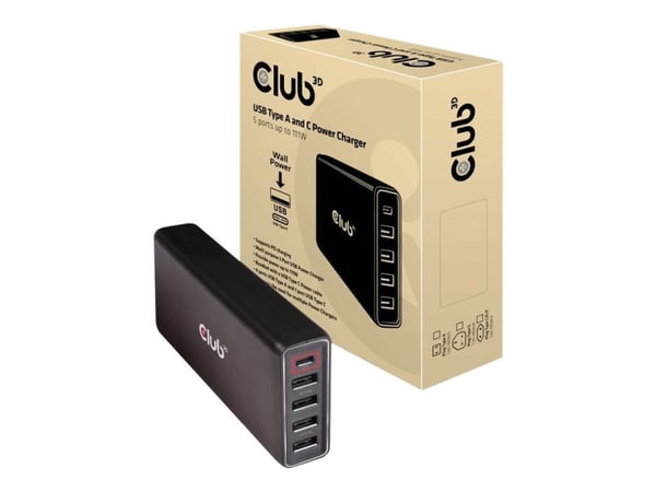 Club 3D CAC-1903 - Strømadapter - AC 100-110/240 V - 111 watt - utgangskontakter: 5 - Europa