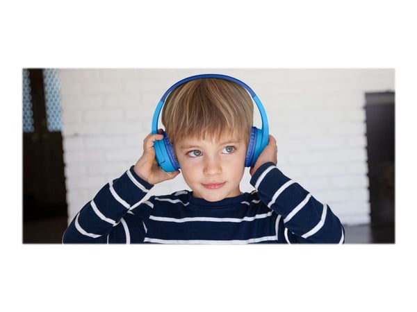 Belkin SoundForm Mini - Hodetelefoner med mikrofon - on-ear - Bluetooth - trådløs - 3,5 mm jakk - blå