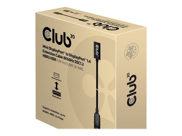 Club 3D - DisplayPort-forlengelseskabel - Mini DisplayPort (hunn) til DisplayPort (hann) - DisplayPort 1.4 - 1 m - 8K-støtte