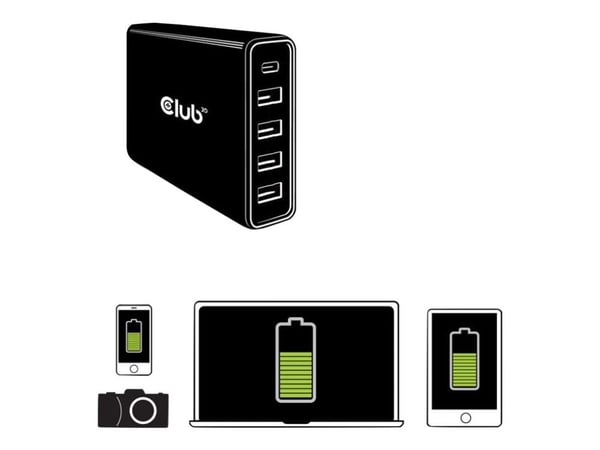 Club 3D CAC-1903 - Strømadapter - AC 100-110/240 V - 111 watt - utgangskontakter: 5 - Europa