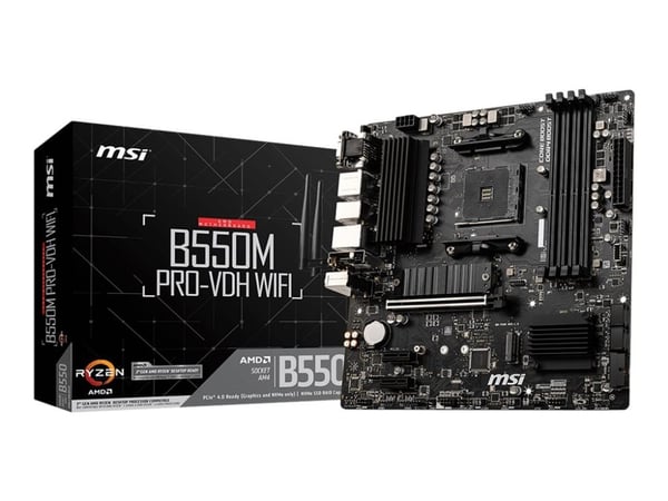 MSI B550M PRO-VDH WIFI - Hovedkort - micro ATX - Socket AM4 - AMD B550 Chipset - USB-C Gen1, USB 3.2 Gen 1 - Bluetooth, Gigabit LAN, Wi-Fi - innbyg...
