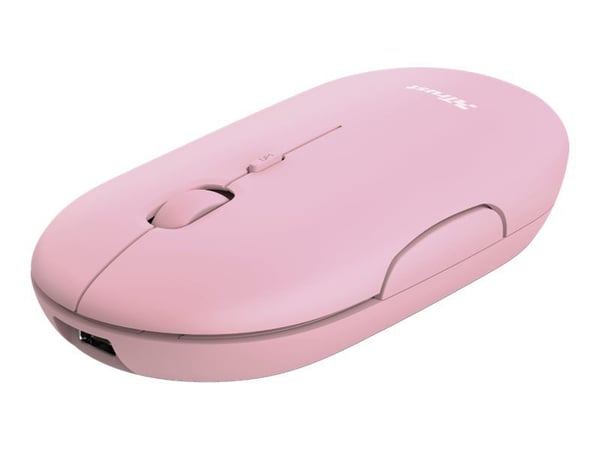 Trust Puck, Molempikätinen, Optinen, RF Wireless + Bluetooth, 1600 DPI, Vaaleanpunainen