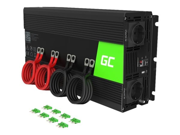 Green Cell - DC til AC-omformer - 12 V - 2000 Watt - utgangskontakter: 2 - svart