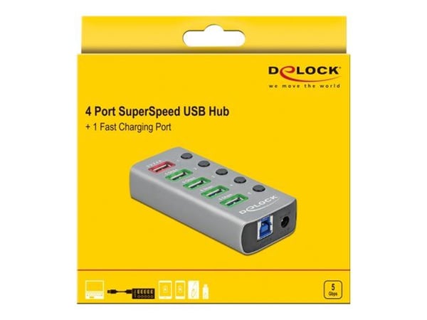 Delock - Hub - 4 x USB 3.2 Gen 1 - stasjonær