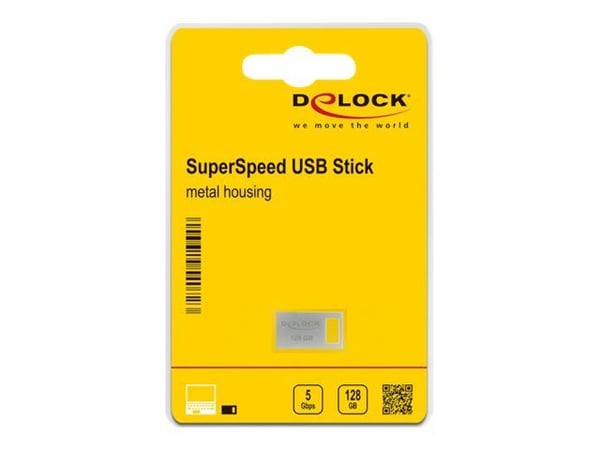 DeLOCK 54072, 128 GB, USB A-tyyppi, 3.2 Gen 1 (3.1 Gen 1), 111 MB/s, Ilman suojusta, Hopea
