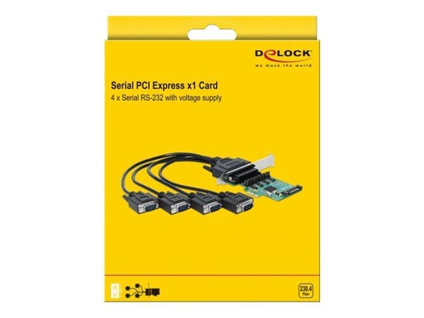 Delock PCI Express Card to 4 x Serial RS-232 with voltage supply - Seriell adapter - PCI Express x1 lav profil - RS-232 x 4 - grønn