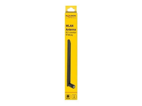Delock WLAN 802.11 a/ax/a/b/g/n Antenna RP-SMA plug - Antenne - Wi-Fi - 5 dBi - rundtstrålende - skruemontering - svart