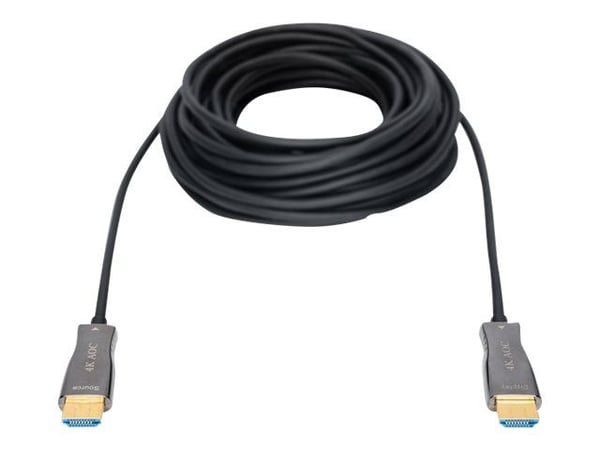 DIGITUS - Premium High Speed - HDMI-kabel med Ethernet - HDMI hann til HDMI hann - 10 m - dobbeltisolert - svart - 4K-støtte, aktiv optisk hybridkabel