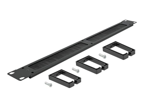 Delock Cable Management Brush Strip with 3 hooks - Styringspanel for rackkabler med børste - svart - 1U - 19"