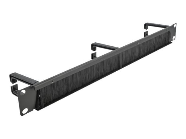 Delock Cable Management Brush Strip with 3 hooks - Styringspanel for rackkabler med børste - svart - 1U - 19"