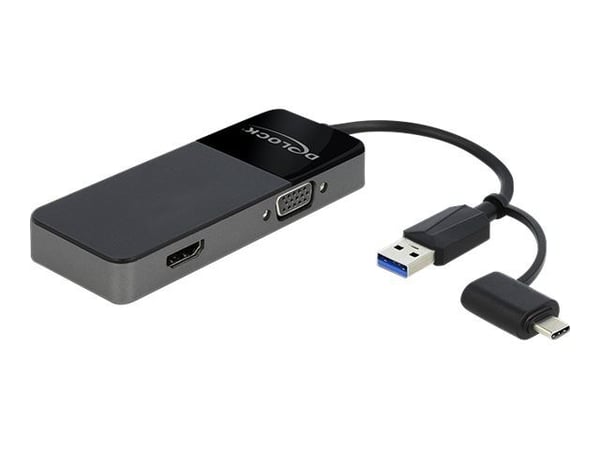 Delock Adapter USB 3.0 to 4K HDMI + VGA - Adapterkabel - USB-type A, USB-C hann til HD-15 (VGA), HDMI hunn - 12 cm - svart