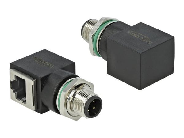 Delock - Nettverksadapter - 4-pins M12 (hann) rett til RJ-45 (hunn) vinklet - CAT 5e - svart