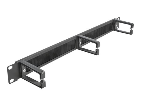 Delock Cable Management Brush Strip with 3 hooks - Styringspanel for rackkabler med børste - svart - 1U - 19"