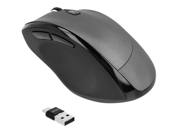 DeLOCK 12016, Oikeakätinen, Optinen, RF Wireless + Bluetooth, 2400 DPI, Antrasiitti, Musta