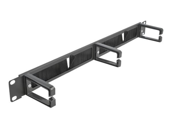 Delock Cable Management Brush Strip with 3 hooks - Styringspanel for rackkabler med børste - svart - 1U - 19"
