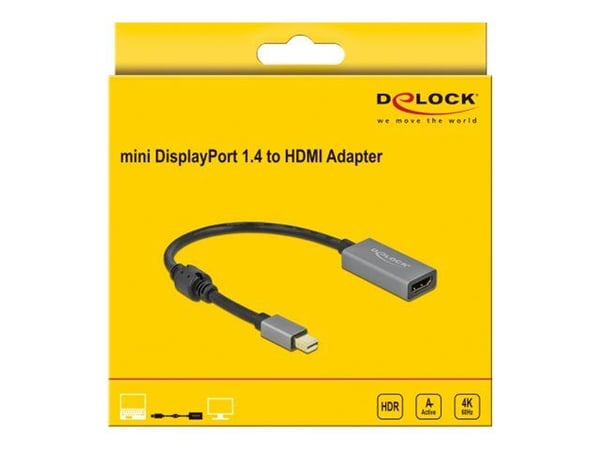 Delock - Adapterkabel - DisplayPort hann til HDMI hunn - 20 cm - grå, svart - aktiv