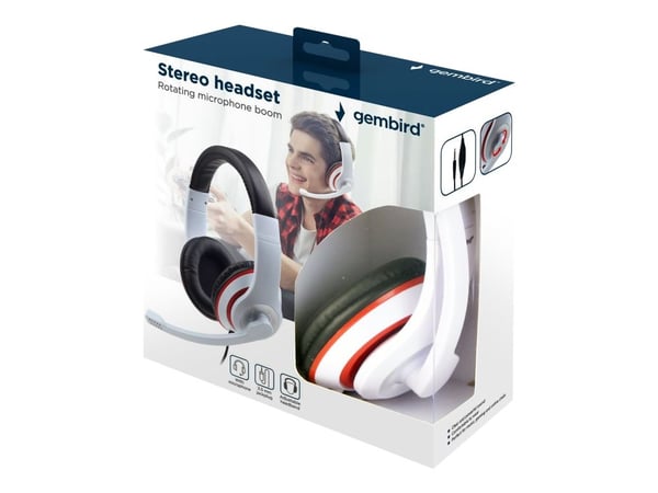Gembird MHS-03-WTRDBK - Hodesett - full størrelse - kablet - 3,5 mm jakk - rød ring, svart, hvit