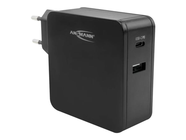 ANSMANN 254PD - Strømadapter - 60 watt - PD, QC 3.0 - 2 utgangskontakter (USB-C, USB) - svart