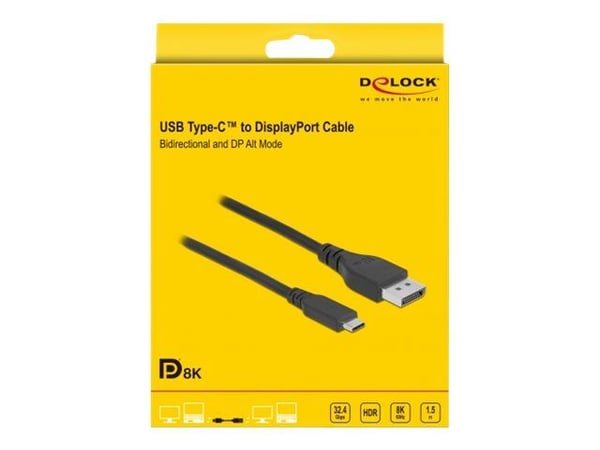 DeLOCK 86040, 1,5 m, USB Type-C, DisplayPort, Uros, Uros, Suora