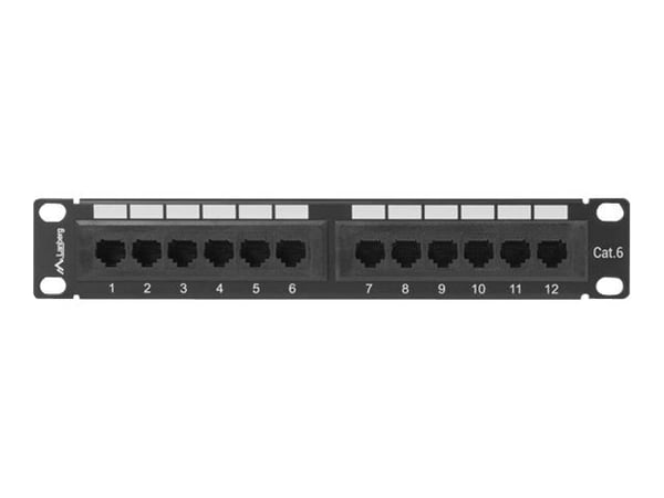 Lanberg PPU6-9012-B - Koblingspanel - rackmonterbar - CAT 6 - UTP - RJ-45 X 12 - RAL 9004, svart - 1U - 10"