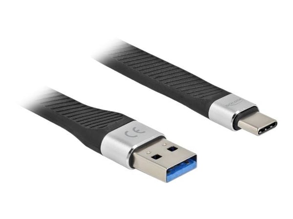 Delock - USB-kabel - USB-type A (hann) til USB-C (hann) - USB 3.2 Gen 1 - 5 V - 3 A - 14 cm - flat - svart