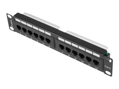 Lanberg PPU6-9012-B - Koblingspanel - rackmonterbar - CAT 6 - UTP - RJ-45 X 12 - RAL 9004, svart - 1U - 10"