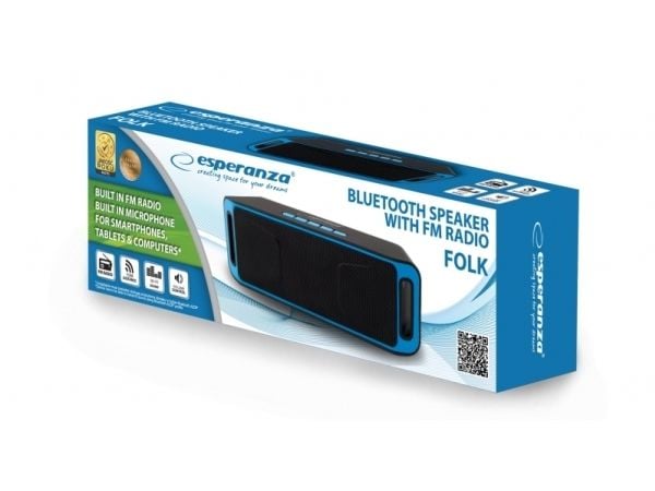 Esperanza FOLK - Høyttaler - for bærbar bruk - trådløs - Bluetooth - 6 watt - svart, blå