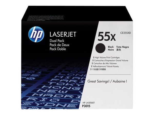 HP 55X - 2-pack - Høy ytelse - svart - original - LaserJet - tonerpatron (CE255XD) - for LaserJet Enterprise MFP M525; LaserJet Enterprise Flow MFP...