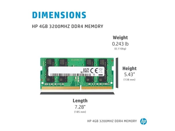 HP - DDR4 - modul - 4 GB - SO DIMM 260-pin - 3200 MHz / PC4-25600 - 1.2 V - ikke-bufret - ikke-ECC - for HP 340 G7; EliteBook 640 G9; 650 G9; 655 G...