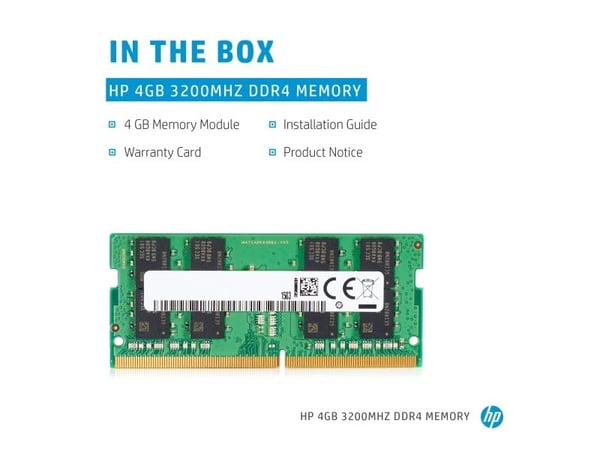 HP - DDR4 - modul - 4 GB - SO DIMM 260-pin - 3200 MHz / PC4-25600 - 1.2 V - ikke-bufret - ikke-ECC - for HP 340 G7; EliteBook 640 G9; 650 G9; 655 G...