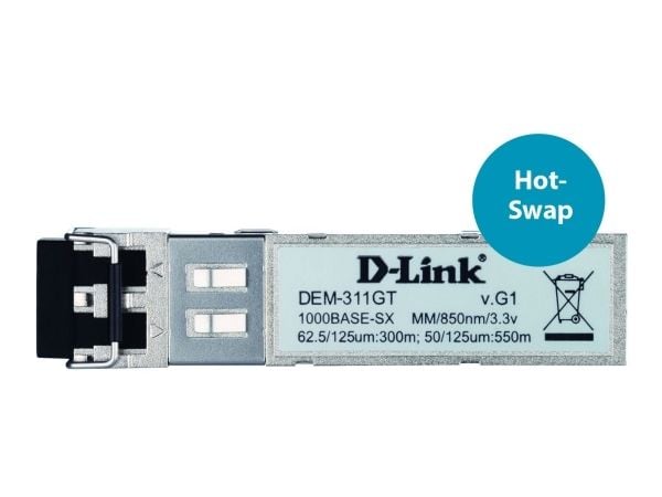 DELTACO SFP-DL002 - SFP (mini-GBIC) transceivermodul - 1GbE - 1000Base-SX - LC multimodus - opp til 550 m - 850 nm - for D-Link DGS 12XX; DXS 1100,...