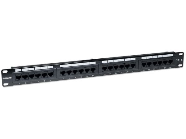 Intellinet Patch Panel, Cat6, UTP, 24-Port, 1U, Black - Koblingspanel - CAT 6 - UTP - RJ-45 X 24 - svart - 1U - 19"