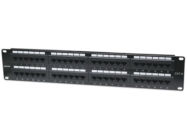 Intellinet Patch Panel, Cat6, UTP, 48-Port, 2U, Black - Koblingspanel - CAT 6 - UTP - RJ-45 X 48 - svart - 2U - 19"