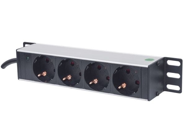 Intellinet 10" 1U 1U Rackmount 4-Way Power Strip - German Type", virran merkkivalolla, ei ylijännitesuojaa, 1.8m virtajohto - pistorasia (rack-vers...