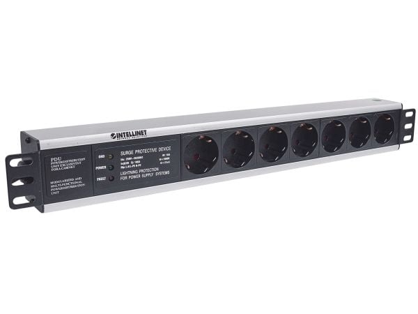 Intellinet 19" 1.5U Rackmount 7-Way Power Strip - German Type", With Surge Protection, 3m Power Cord - pistorasia (rack versio) - AC 250 V - tulo: ...