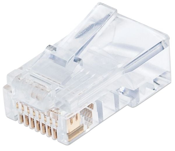 Intellinet RJ45 Modular Plugs Pro Line, Cat5e, UTP, 3-prong, for solid wire, 50 µ gold-plated contacts, 100 pack - Nettverkkontakt - RJ-45 (hann) -...