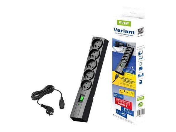 EVER Variant - Överspänningsskydd - AC 250 V - 2500 Watt - utgångskontakter: 5 - 2 m sladd