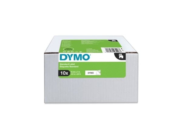 Tekstbånd, Dymo D1, 9 mm, svart/hvit, pakke a 10 stk